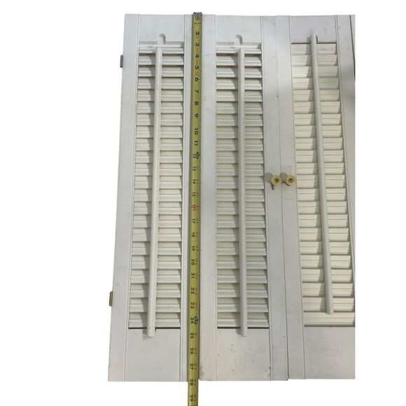 Vintage Bi fold Interior 29.5”x 28” Wood Window Plantation White Shutters - Picture 2 of 4